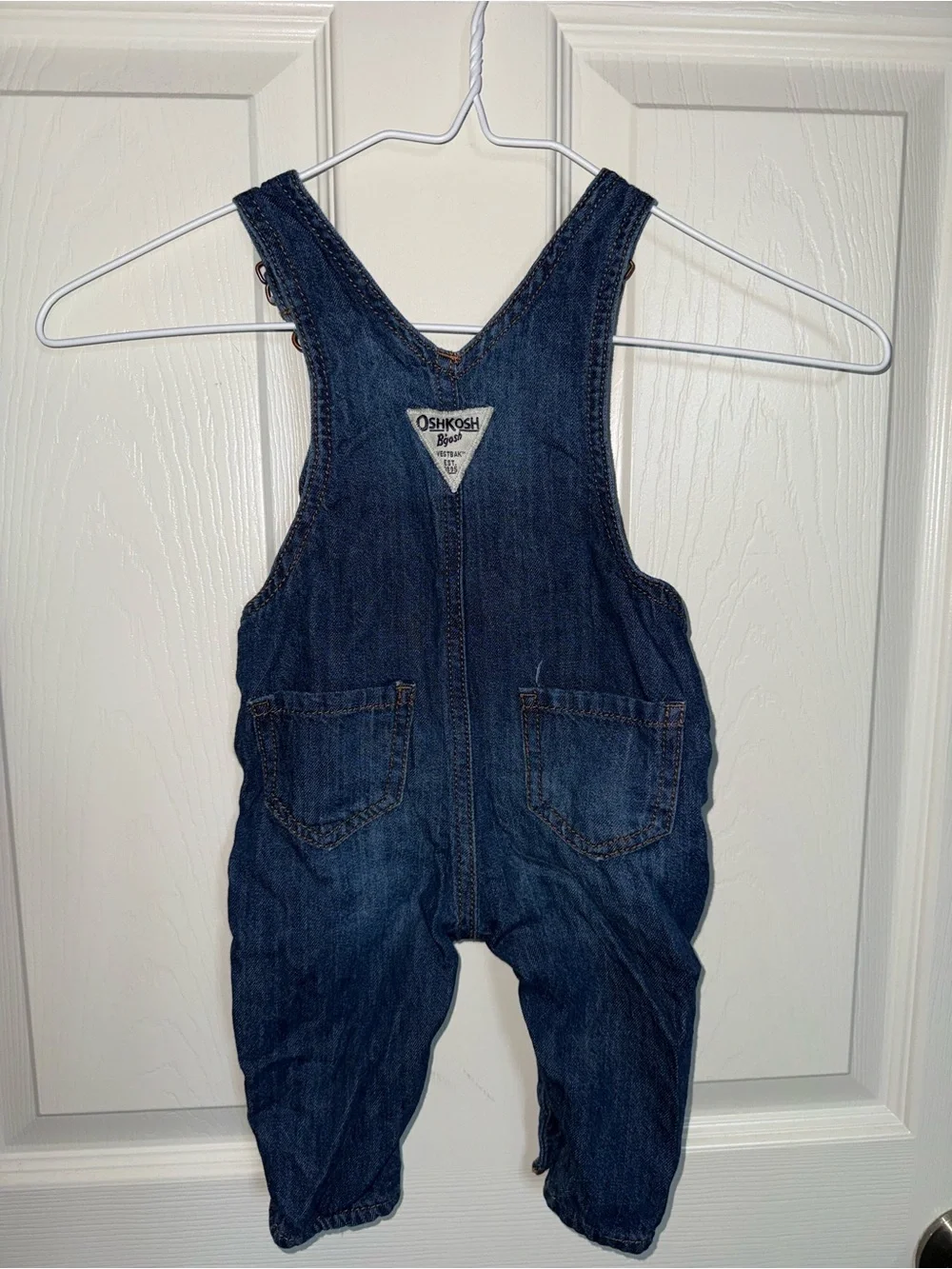 OshKosh B'gosh girls Blue Denim Overalls Plaid Lined 3-6 Months